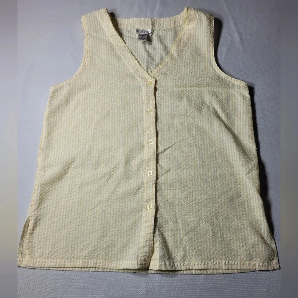 Cacique Yellow Stripe Floral Button Front Top sz S